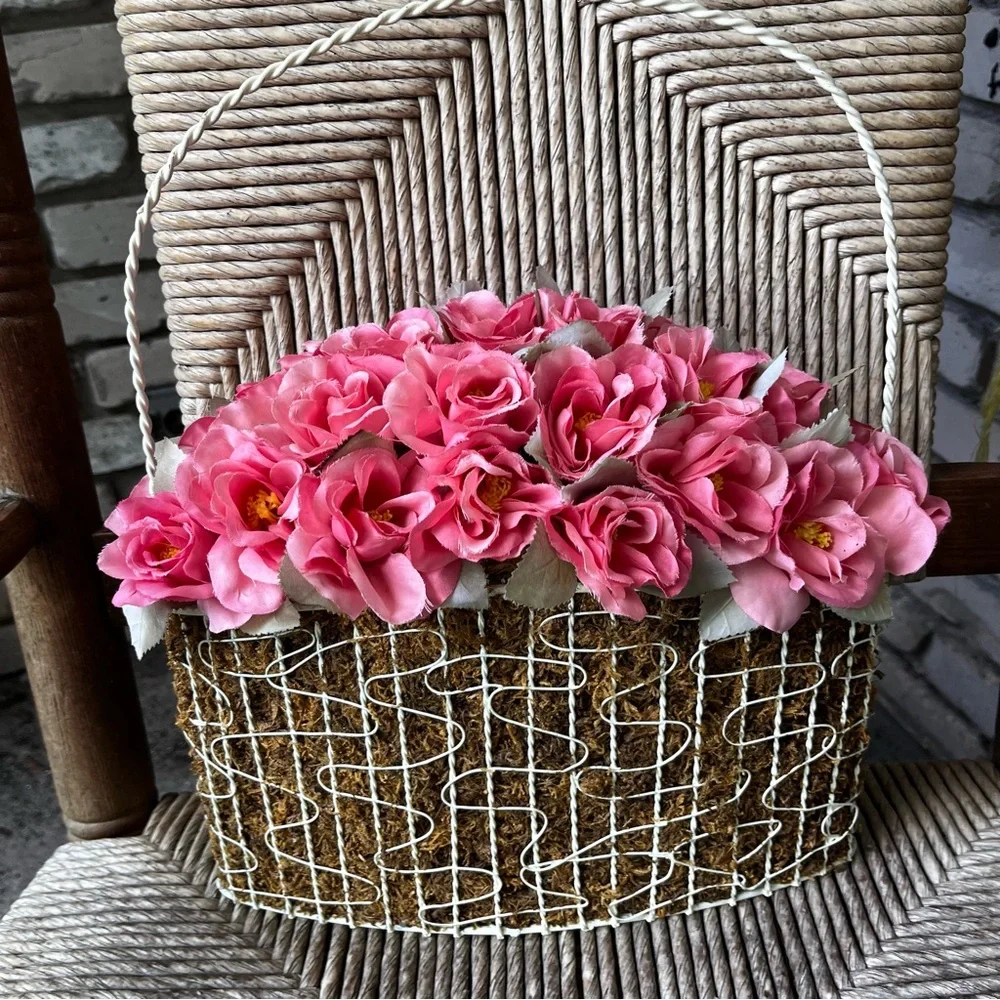 Pink Floral standing wire Basket Arrangement